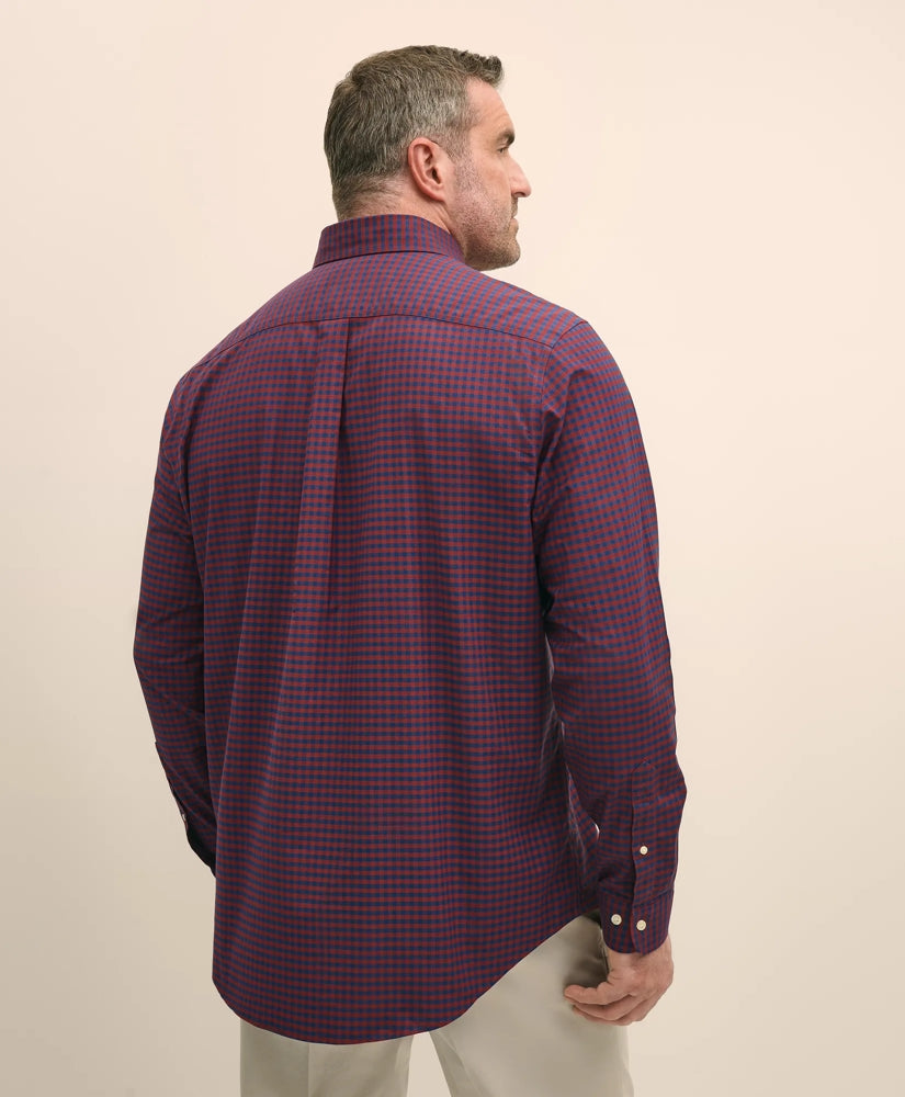 Big & Tall Stretch Cotton Non-Iron Oxford Polo Button Down Collar, Gingham Shirt