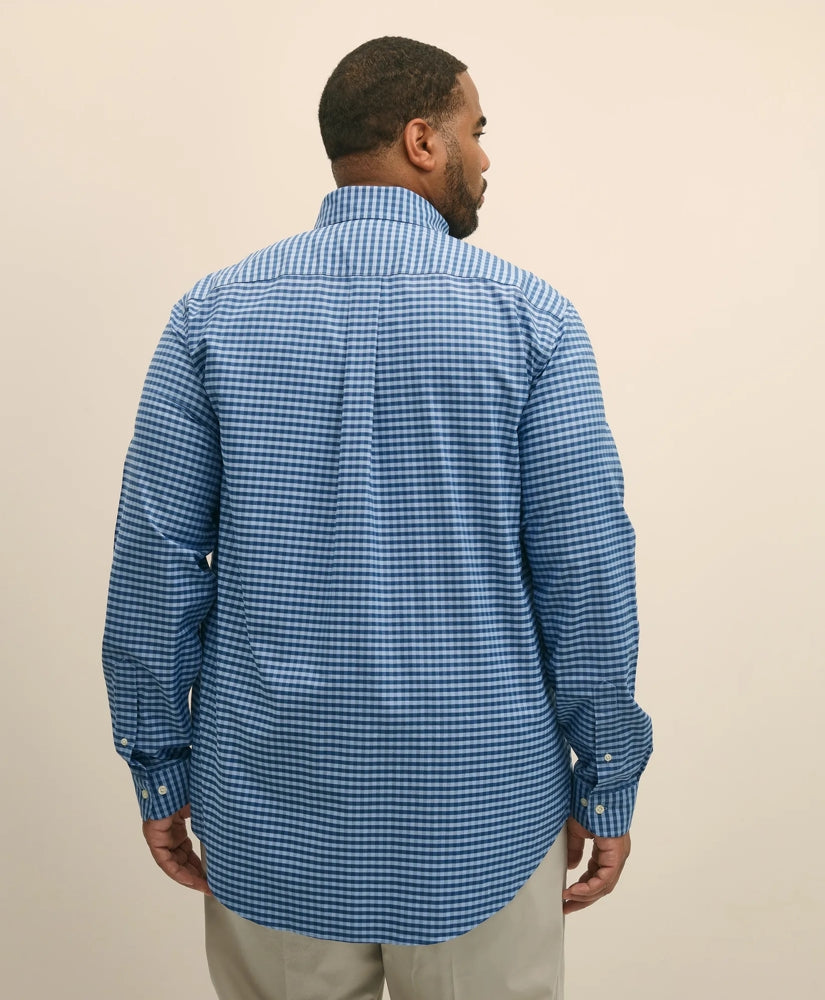 Big & Tall Stretch Cotton Non-Iron Oxford Polo Button Down Collar, Gingham Shirt