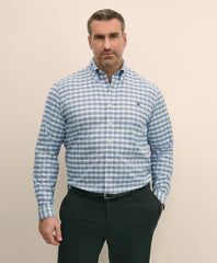 Big & Tall Stretch Cotton Non-Iron Oxford Polo Button Down Collar, Outline Check Shirt