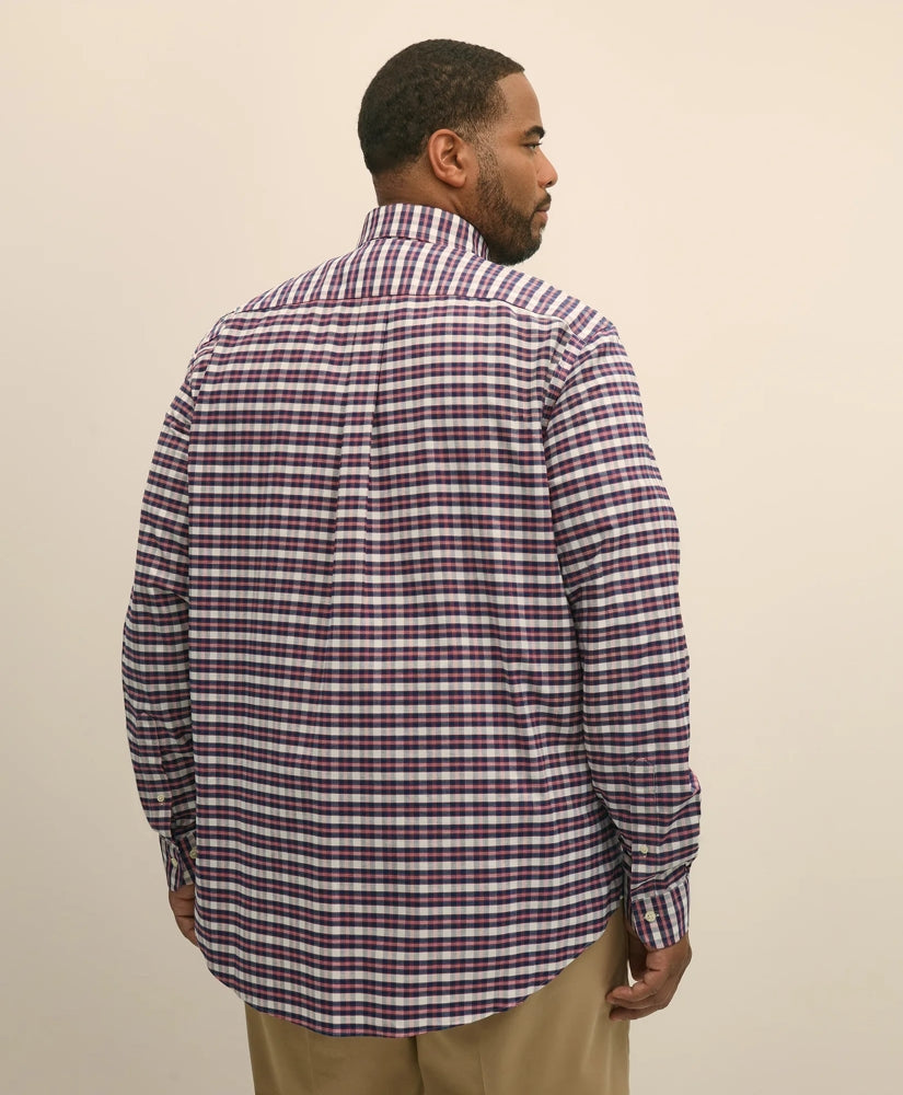 Big & Tall Stretch Cotton Non-Iron Oxford Polo Button Down Collar, Outline Check Shirt