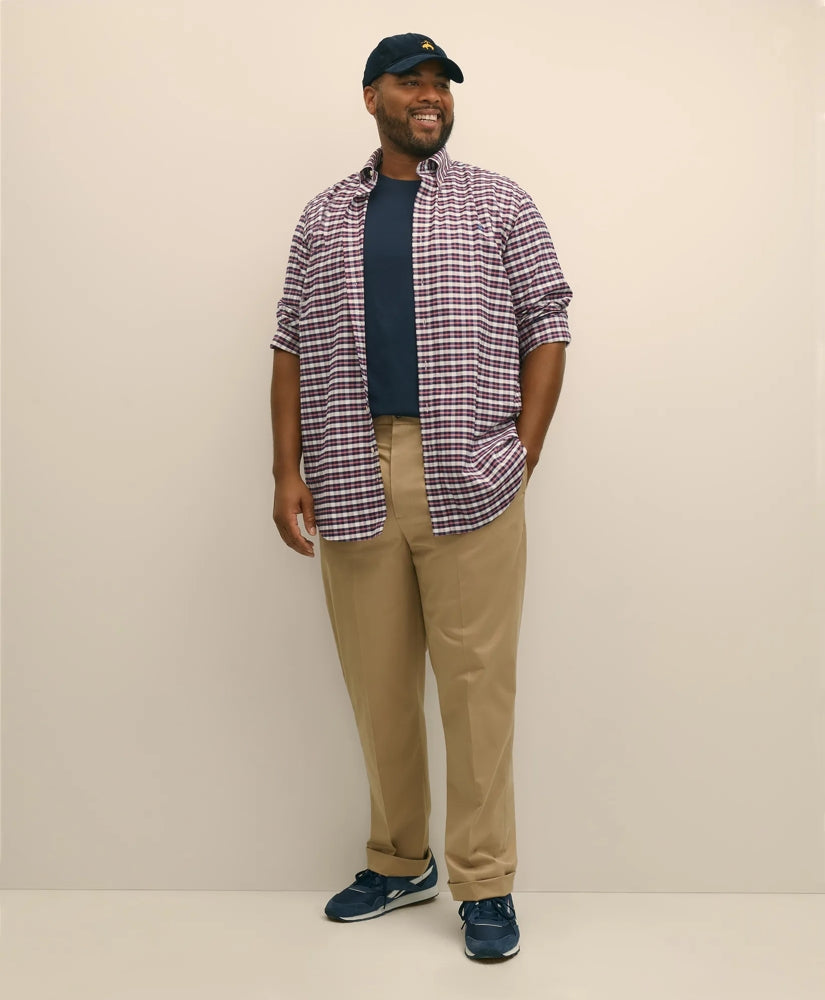 Big & Tall Stretch Cotton Non-Iron Oxford Polo Button Down Collar, Outline Check Shirt