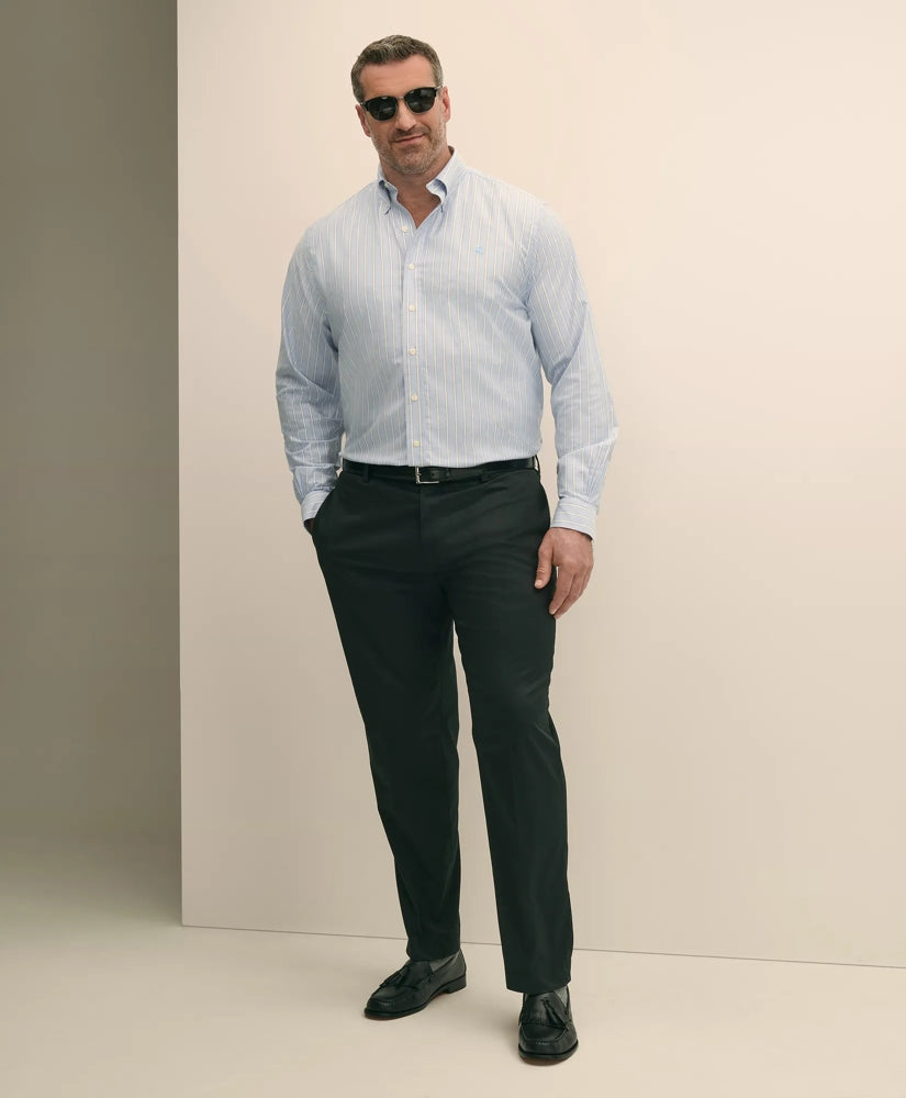 Big & Tall Stretch Cotton Non-Iron Oxford Polo Button Down Collar, Outline Stripe Shirt