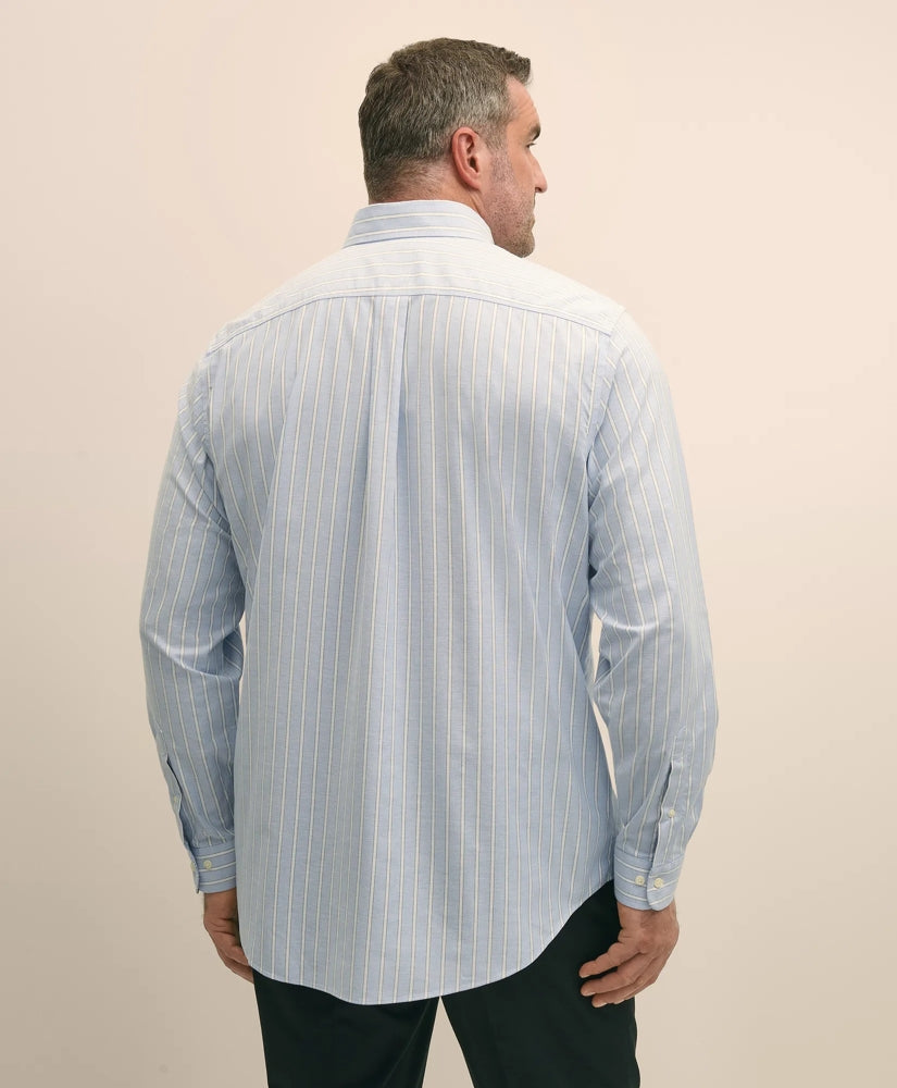 Big & Tall Stretch Cotton Non-Iron Oxford Polo Button Down Collar, Outline Stripe Shirt