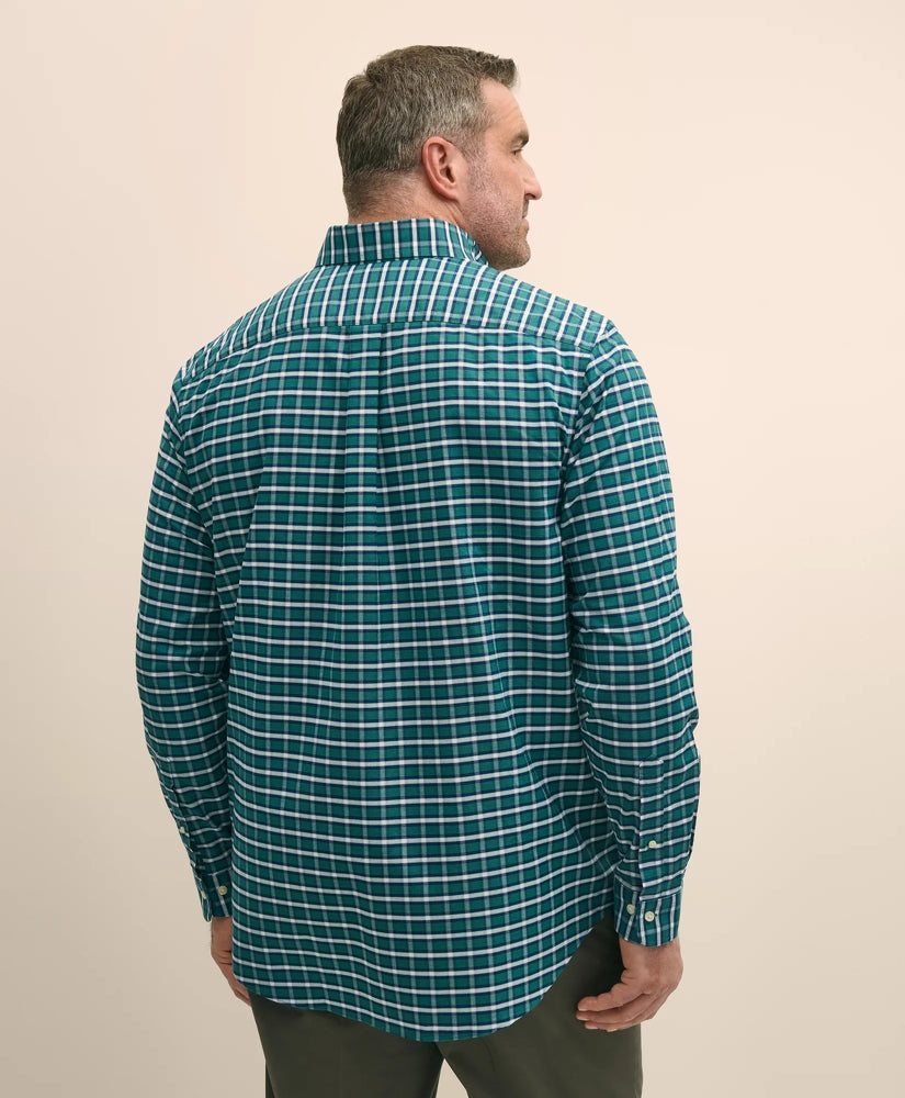 Big & Tall Stretch Cotton Non-Iron Oxford Polo Button Down Collar, Plaid Shirt