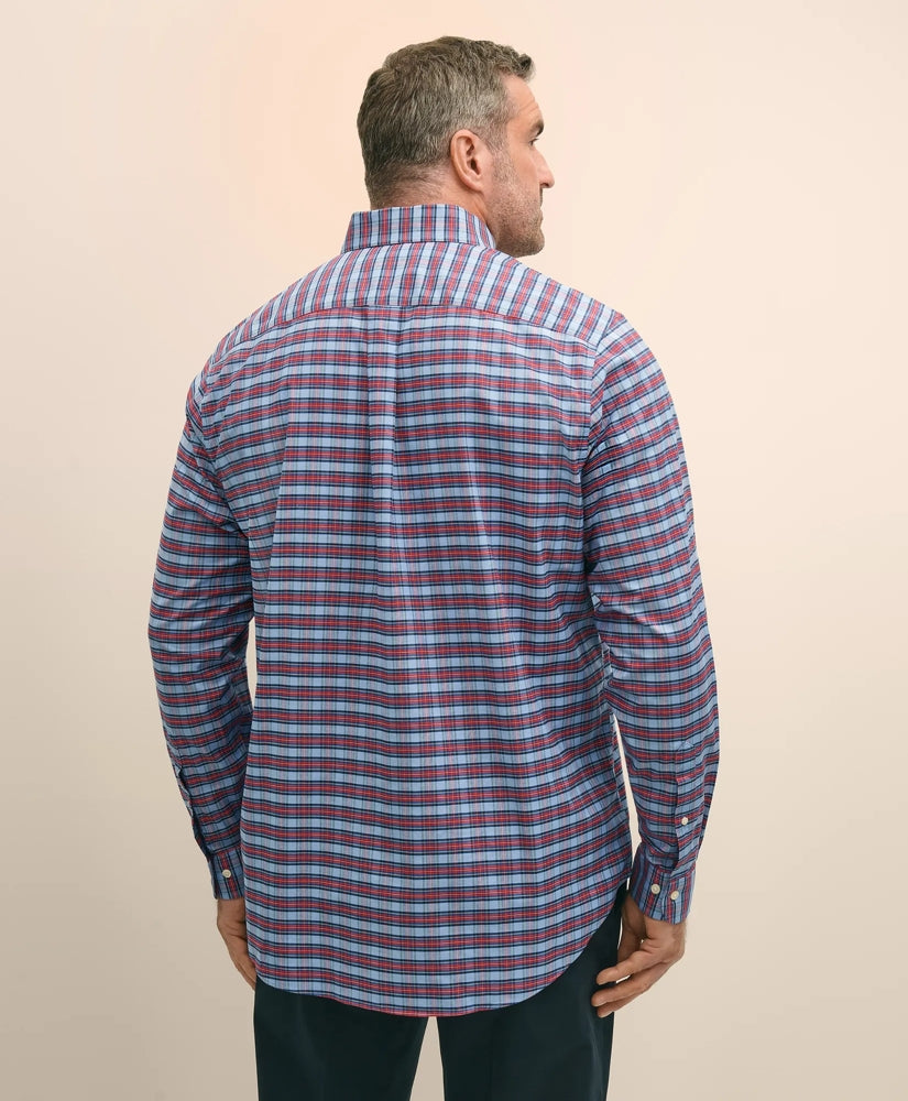 Big & Tall Stretch Cotton Non-Iron Oxford Polo Button Down Collar, Royal Stewart Tartan Shirt