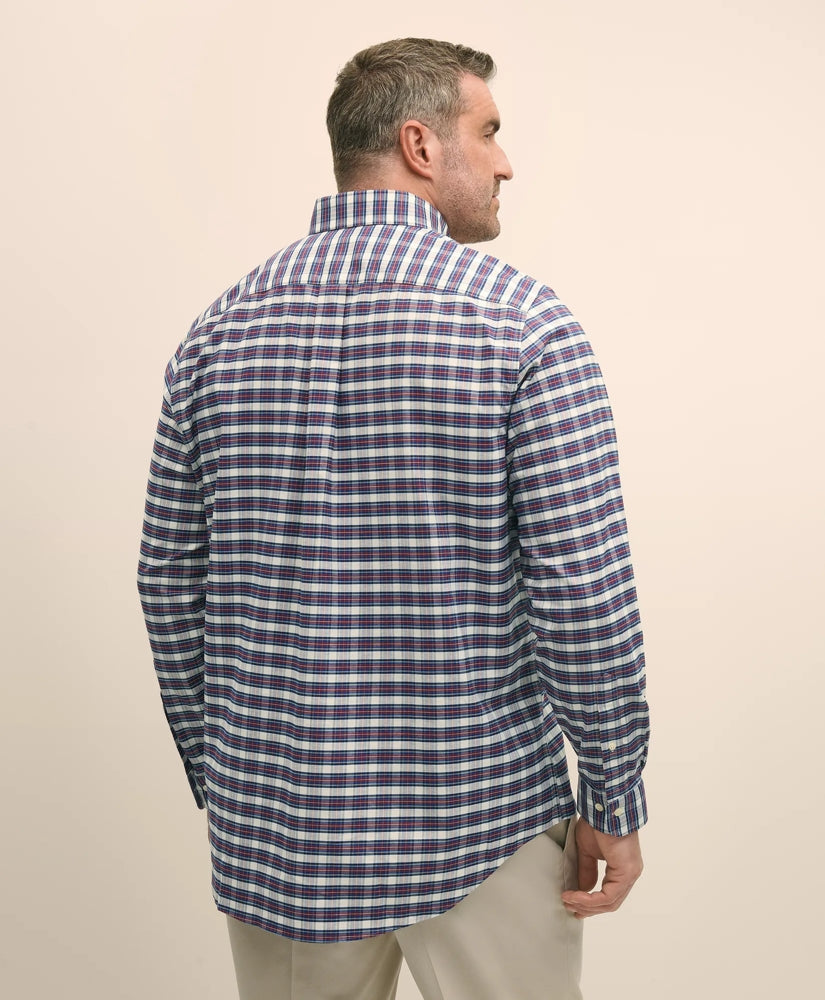 Big & Tall Stretch Cotton Non-Iron Oxford Polo Button Down Collar, Royal Stewart Tartan Shirt