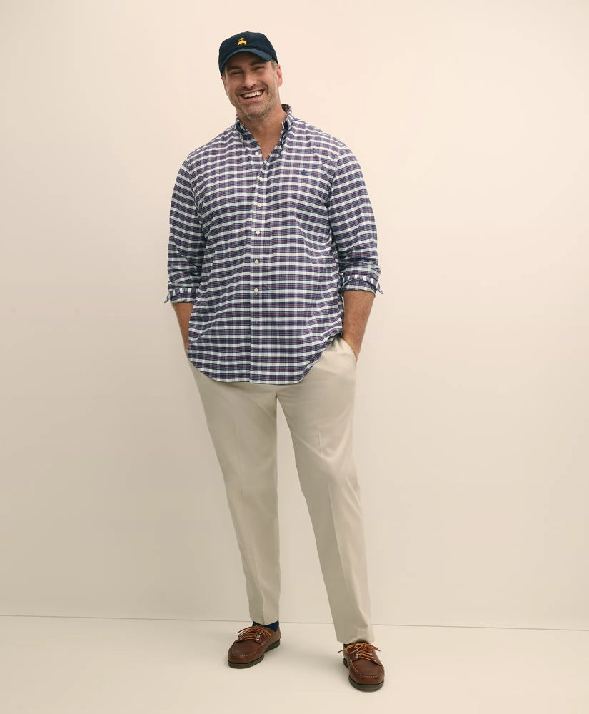 Big & Tall Stretch Cotton Non-Iron Oxford Polo Button Down Collar, Royal Stewart Tartan Shirt