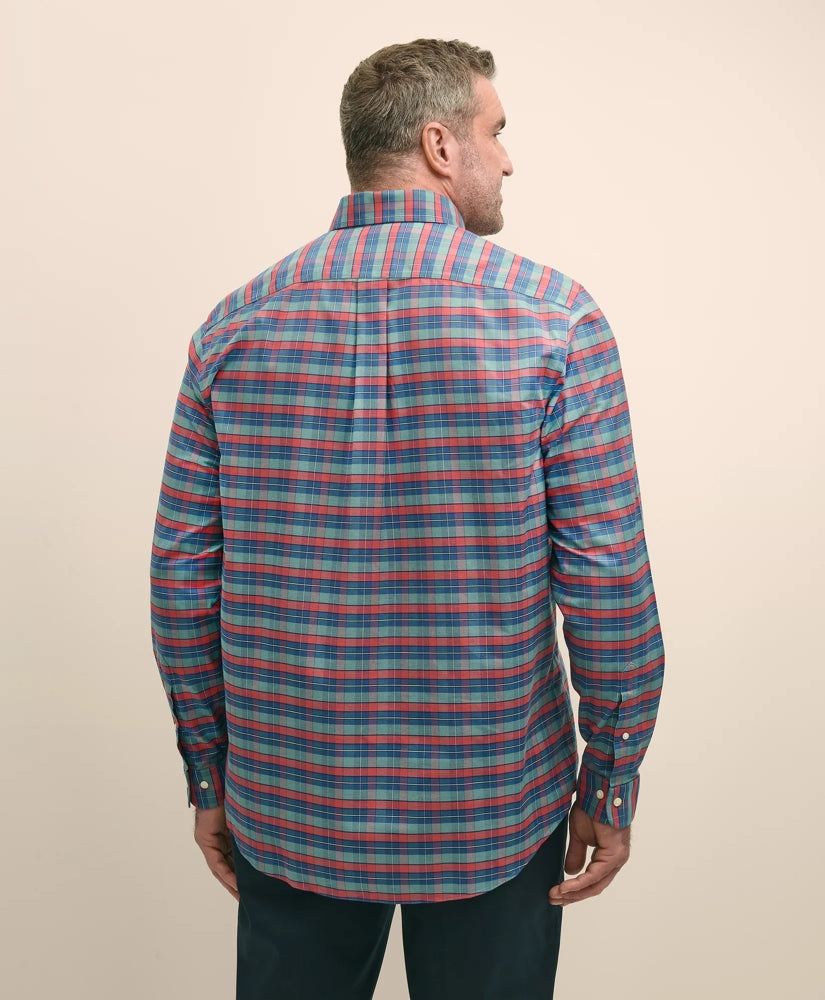 Big & Tall Stretch Cotton Non-Iron Oxford Polo Button Down Collar, Tartan Shirt
