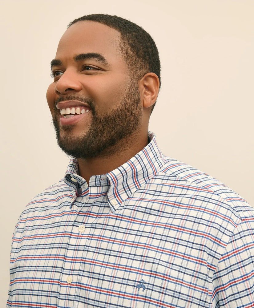 Big & Tall Stretch Cotton Non-Iron Oxford Polo Button Down Collar, Windowpane Shirt