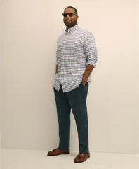 Big & Tall Stretch Cotton Non-Iron Oxford Polo Button Down Collar, Windowpane Shirt