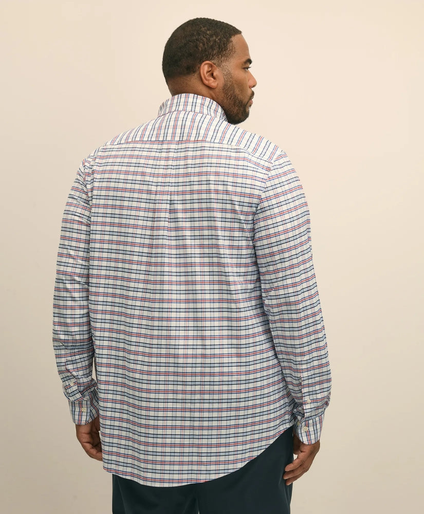 Big & Tall Stretch Cotton Non-Iron Oxford Polo Button Down Collar, Windowpane Shirt