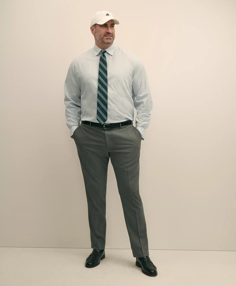 Big & Tall Stretch Cotton Non-Iron Pinpoint Oxford Ainsley Collar, Windowpane Dress Shirt