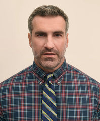 Big & Tall Stretch Cotton Non-Iron Twill Polo Button Down Collar, Tartan Shirt