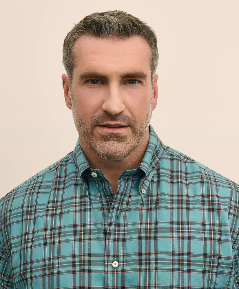 Big & Tall Stretch Cotton Non-Iron Twill Polo Button Down Collar, Tartan Shirt