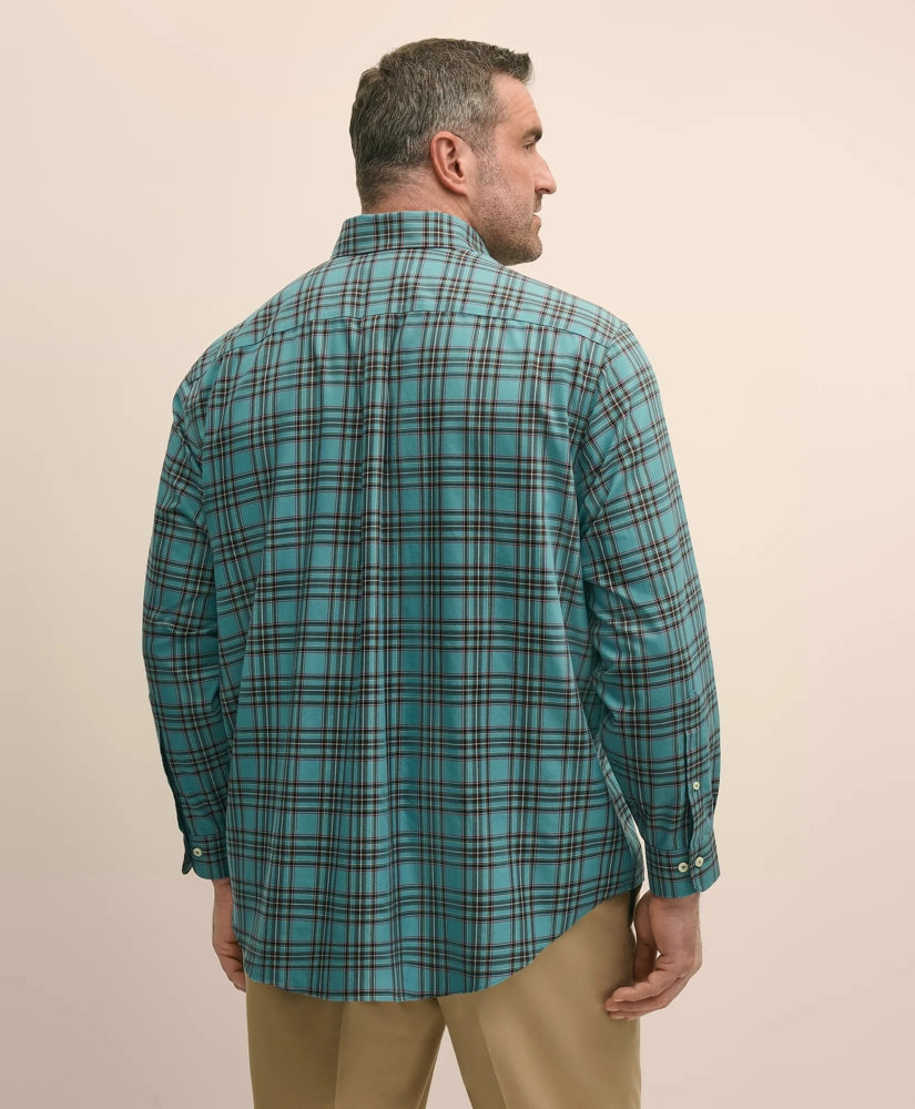 Big & Tall Stretch Cotton Non-Iron Twill Polo Button Down Collar, Tartan Shirt