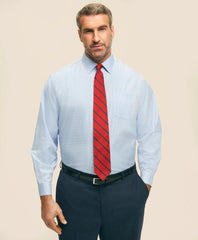 Big & Tall Stretch Supima® Cotton Non-Iron Pinpoint Oxford Ainsley Collar, Gingham Dress Shirt