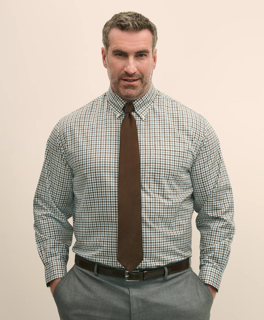 Big & Tall Stretch Supima® Cotton Non-Iron Twill Polo Button Down, Check Sport Shirt