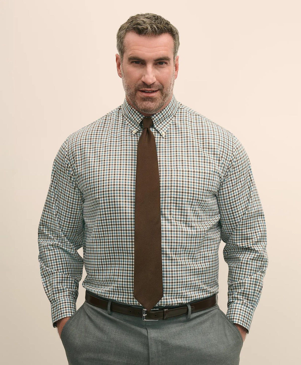 Big & Tall Stretch Supima® Cotton Non-Iron Twill Polo Button Down, Check Sport Shirt