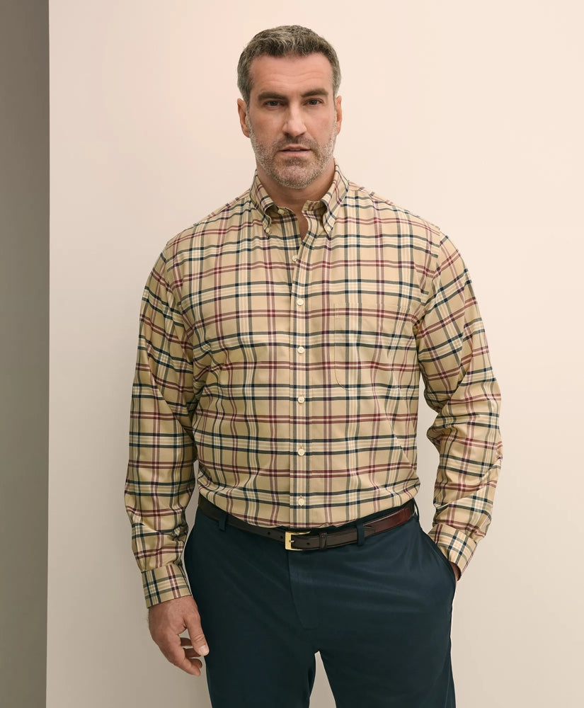 Big & Tall Stretch Supima® Cotton Non-Iron Twill Polo Button-Down Collar Tartan Shirt