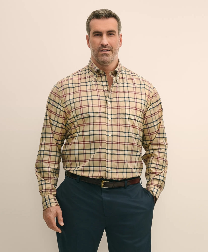 Big & Tall Stretch Supima® Cotton Non-Iron Twill Polo Button-Down Collar Tartan Shirt