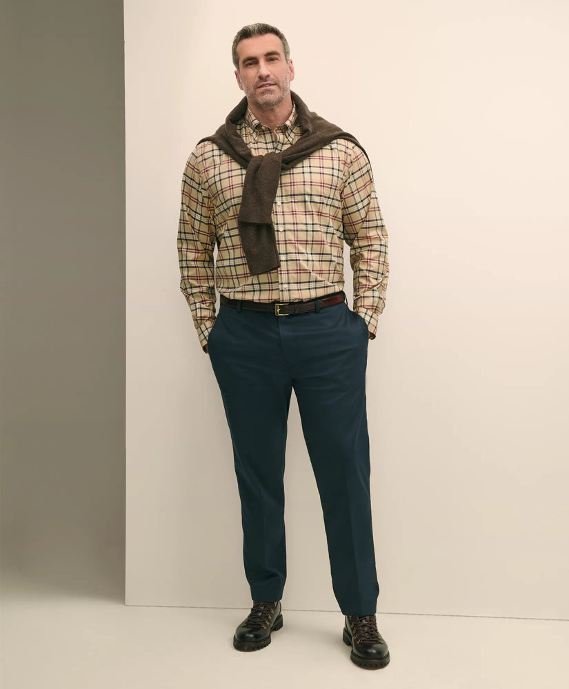 Big & Tall Stretch Supima® Cotton Non-Iron Twill Polo Button-Down Collar Tartan Shirt