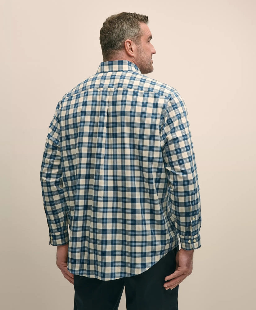 Big & Tall Stretch Supima® Cotton Non-Iron Twill Polo Button Down, Plaid Sport Shirt