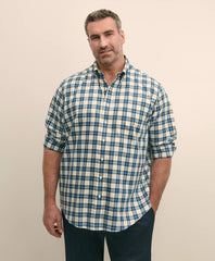Big & Tall Stretch Supima® Cotton Non-Iron Twill Polo Button Down, Plaid Sport Shirt