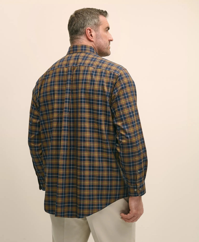 Big & Tall Stretch Supima® Cotton Non-Iron Twill Polo Button Down, Plaid Sport Shirt
