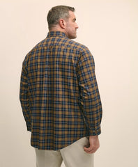 Big & Tall Stretch Supima® Cotton Non-Iron Twill Polo Button Down, Plaid Sport Shirt