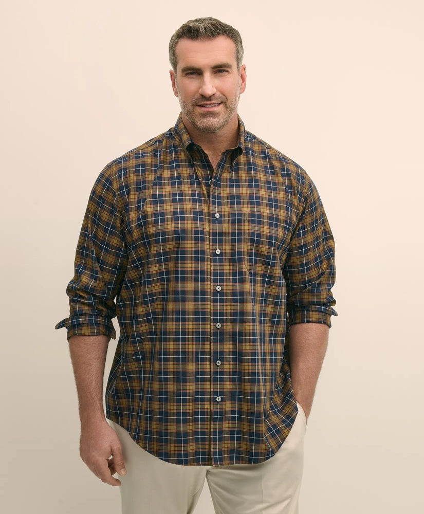 Big & Tall Stretch Supima® Cotton Non-Iron Twill Polo Button Down, Plaid Sport Shirt