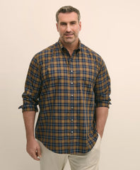 Big & Tall Stretch Supima® Cotton Non-Iron Twill Polo Button Down, Plaid Sport Shirt