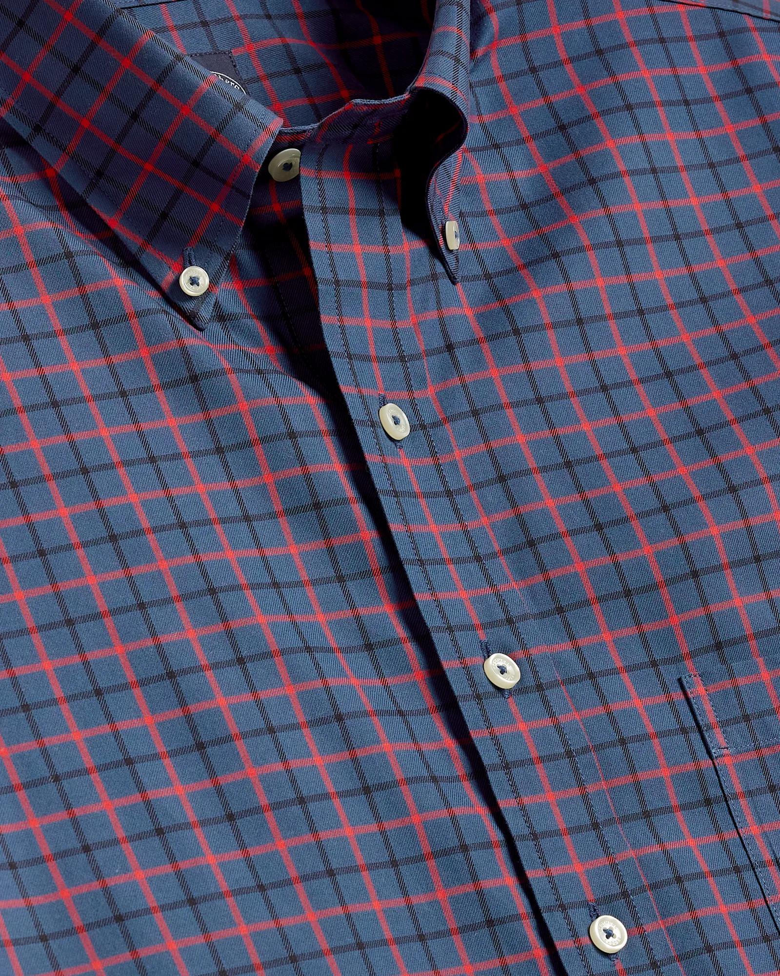Big & Tall Stretch Supima® Cotton Non-Iron Twill Polo Button Down, Windowpane Sport Shirt