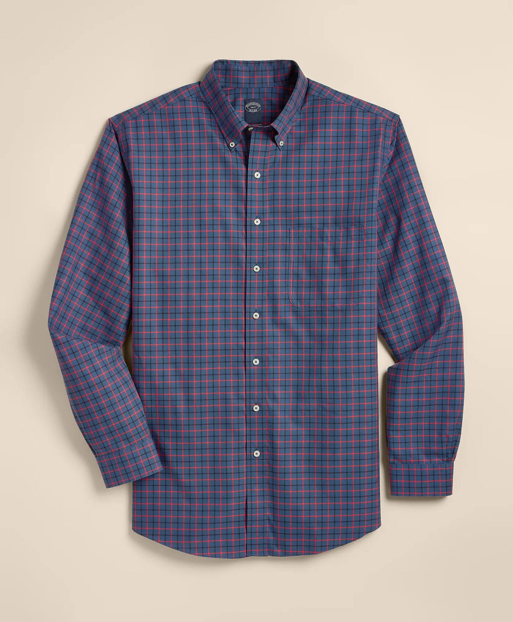 Big & Tall Stretch Supima® Cotton Non-Iron Twill Polo Button Down, Windowpane Sport Shirt