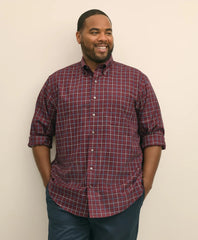 Big & Tall Stretch Supima® Cotton Non-Iron Twill Polo Button Down, Windowpane Sport Shirt