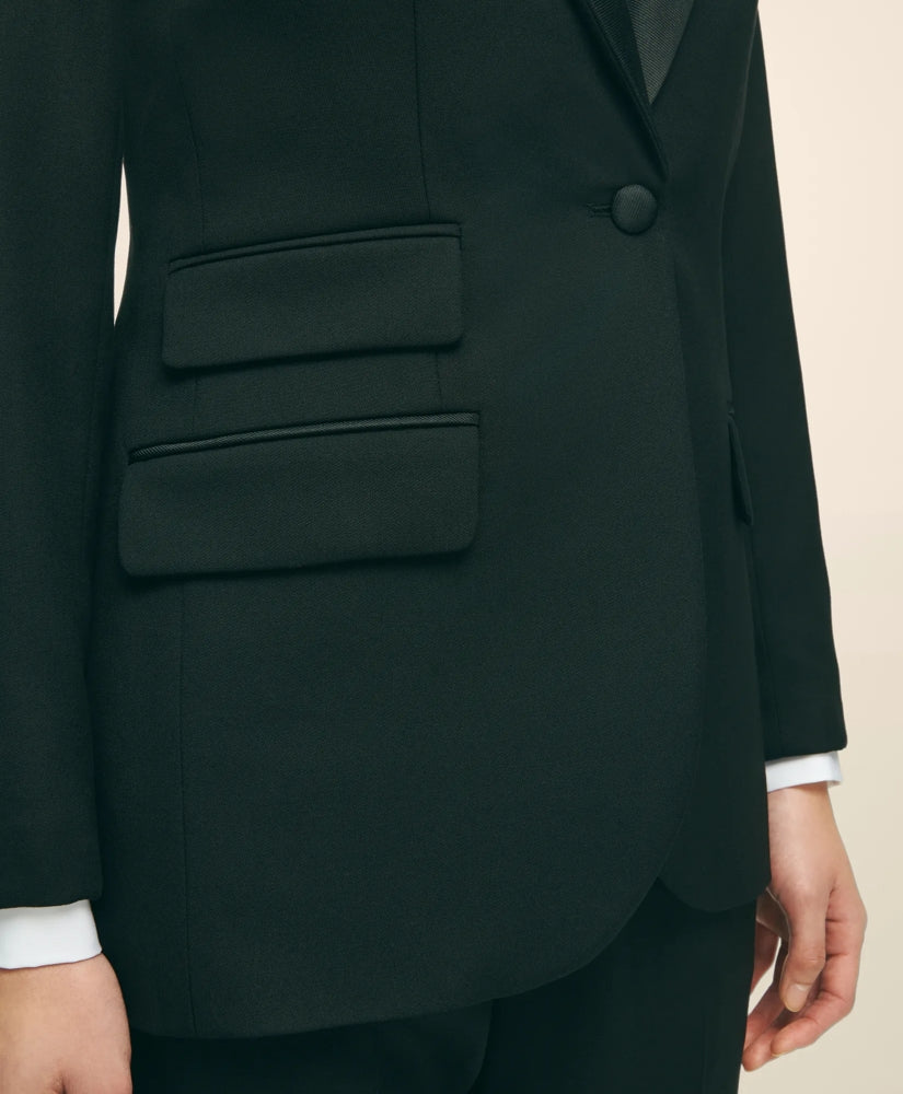 Black Fleece Peak Lapel Dinner Jacket in Merino Wool-Silk Faille