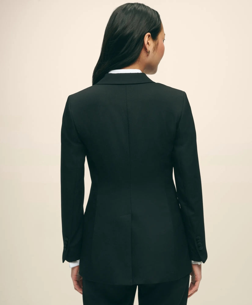 Black Fleece Peak Lapel Dinner Jacket in Merino Wool-Silk Faille