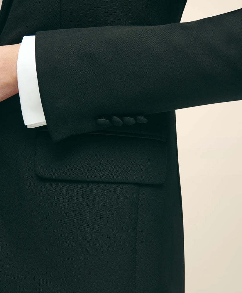 Black Fleece Peak Lapel Dinner Jacket in Merino Wool-Silk Faille
