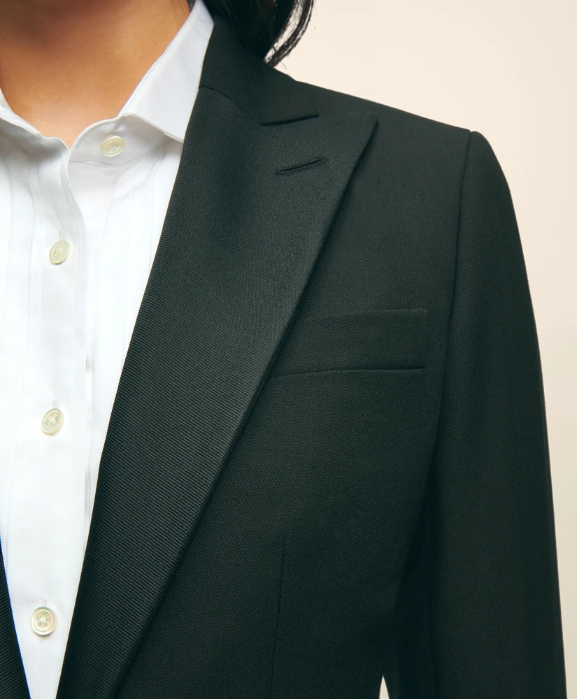 Black Fleece Peak Lapel Dinner Jacket in Merino Wool-Silk Faille