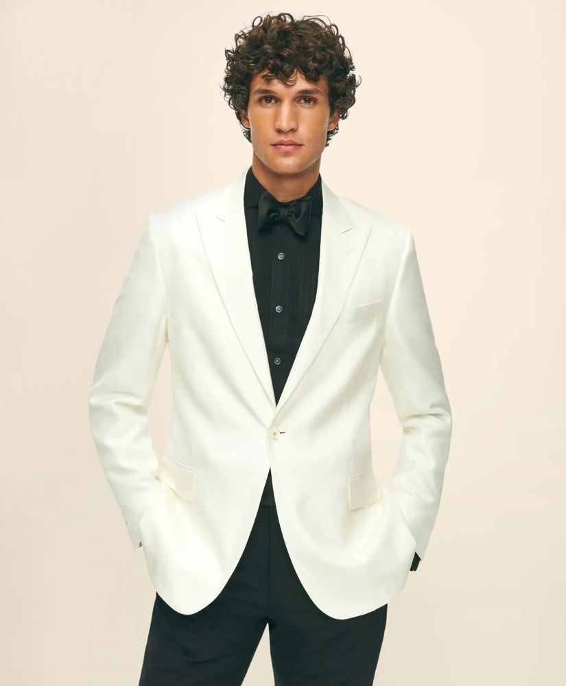 Black Fleece Peak Lapel Dinner Jacket in Silk Dupioni