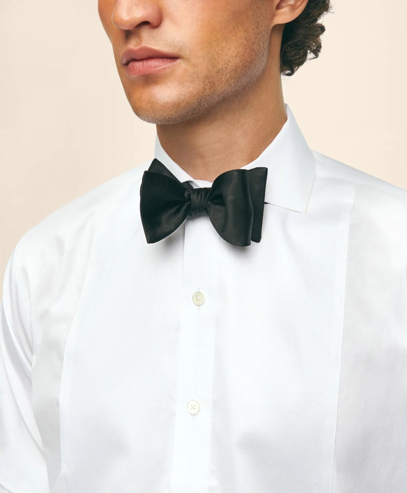 Black Fleece Pique Bib Londoner Collar Tuxedo Shirt in Sea Island Cotton