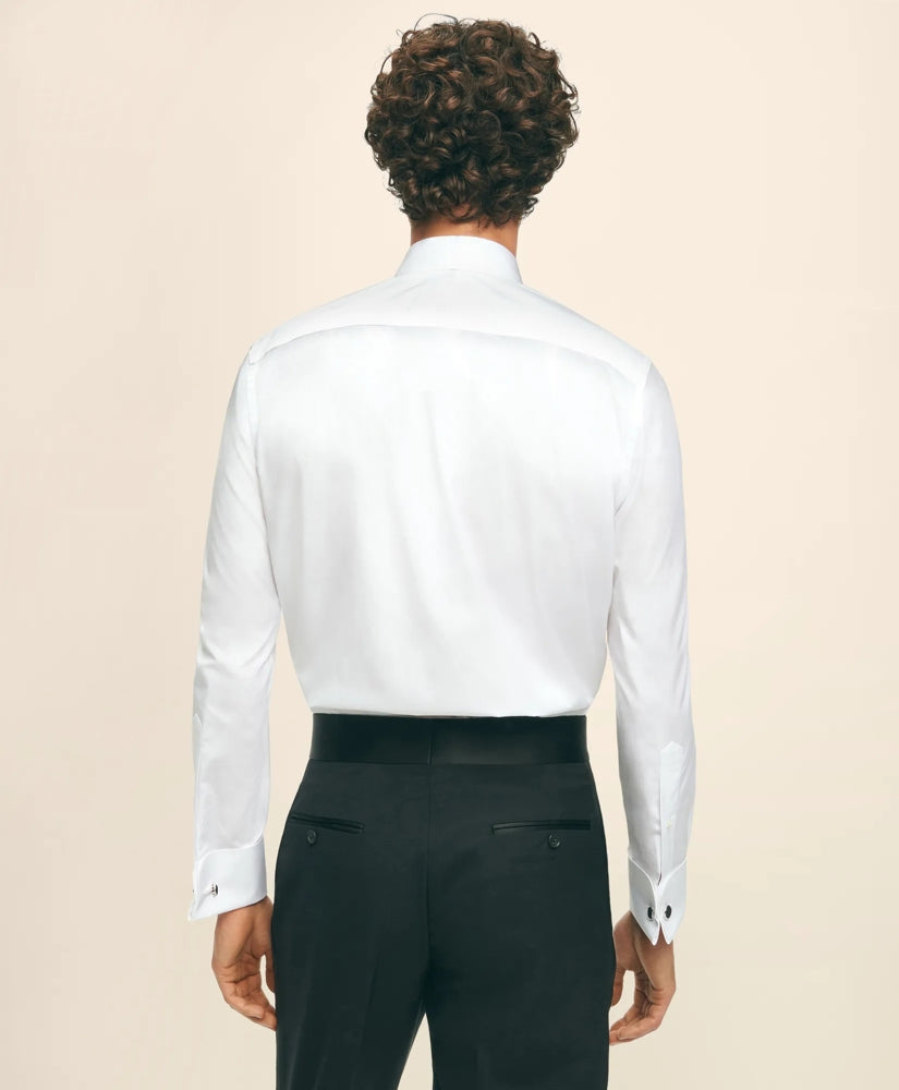 Black Fleece Pique Bib Londoner Collar Tuxedo Shirt in Sea Island Cotton