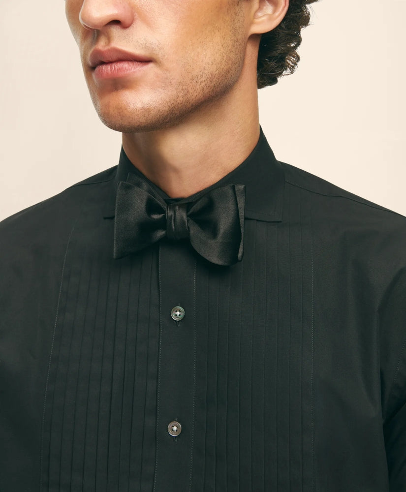 Black Fleece Pleated Londoner Collar Tuxedo Shirt in Sea Island Cotton