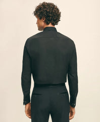 Black Fleece Pleated Londoner Collar Tuxedo Shirt in Sea Island Cotton