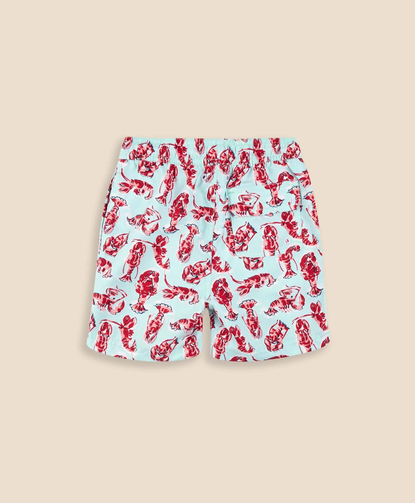 Boys Lobster Print Swim Trunks