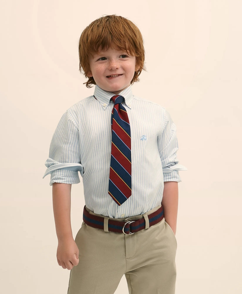 Boys Non-Iron Stretch Cotton Striped Oxford Sport Shirt