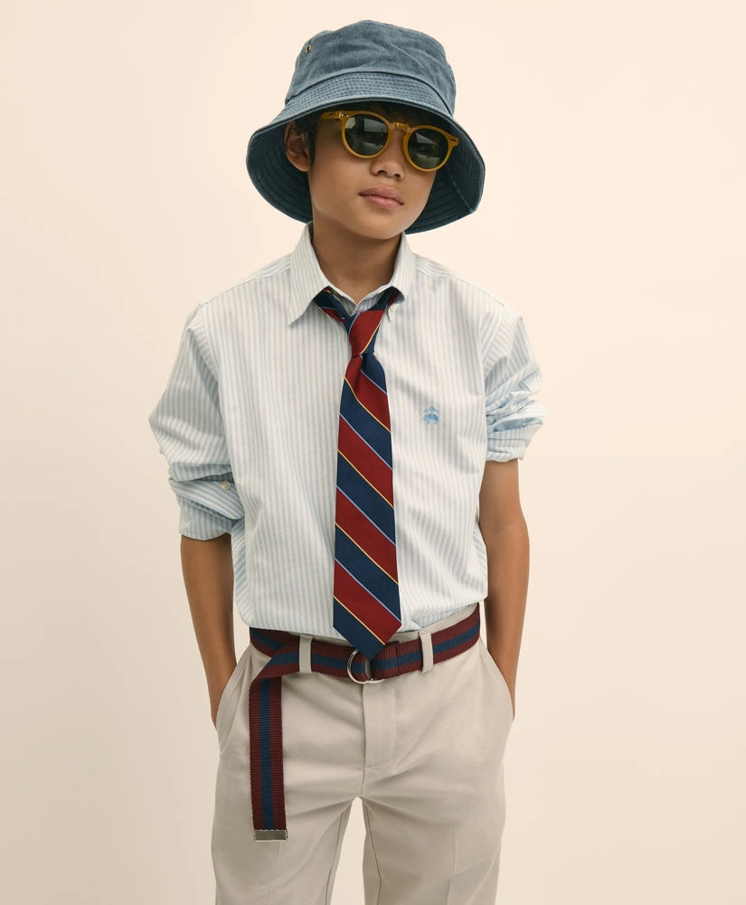 Boys Non-Iron Stretch Cotton Striped Oxford Sport Shirt