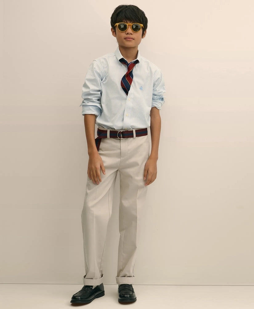 Boys Non-Iron Stretch Cotton Striped Oxford Sport Shirt
