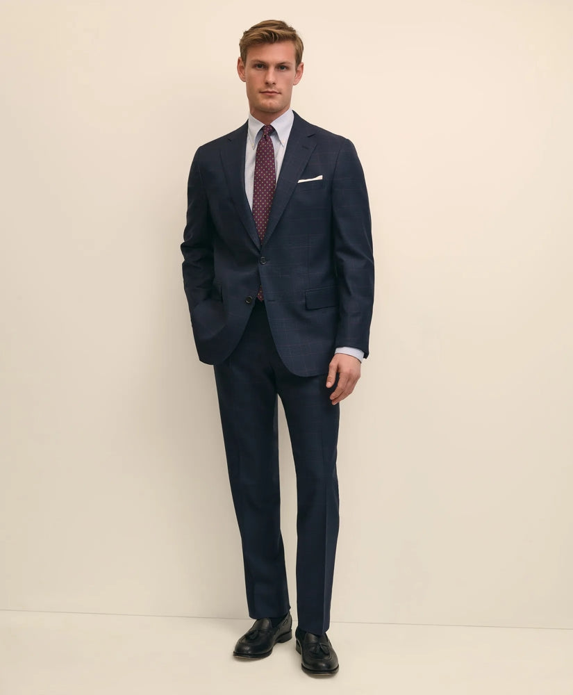 Brooks Brothers Explorer Collection Classic Fit Wool Overcheck Suit Pants