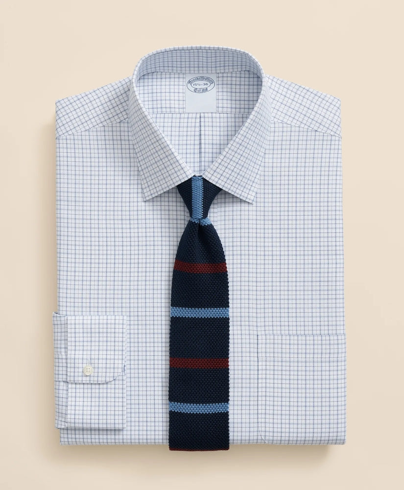 Brooks Brothers Explorer Collection Non-Iron Twill Ainsley Collar Windowpane, Dress Shirt