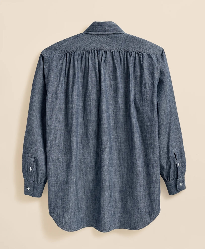 Brooks Brothers X Engineered Garments Cotton Chambray Ascot Collar Oversized Dress Shirt